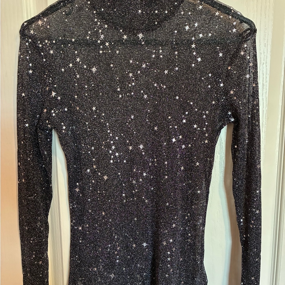 Black Starry Turtleneck Top